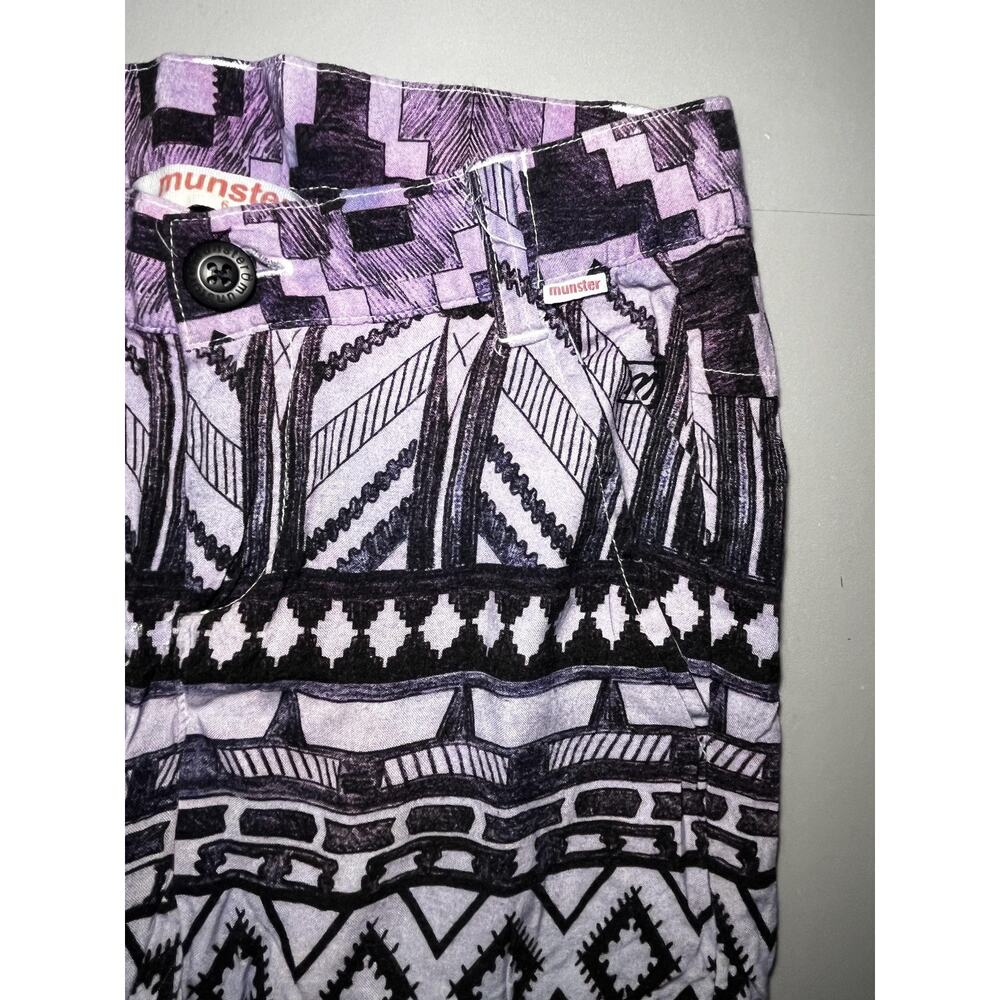 Munster Pants Youth 6 Black‎ White Purple Aztec Tribal Print Joggers Elastic - Picture 4 of 11